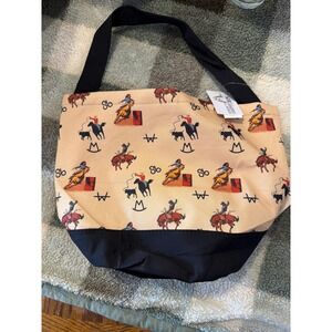MidWestern Merch Western Rodeo Print Canvas Tote Bag Tan Black Small Handbag NEW